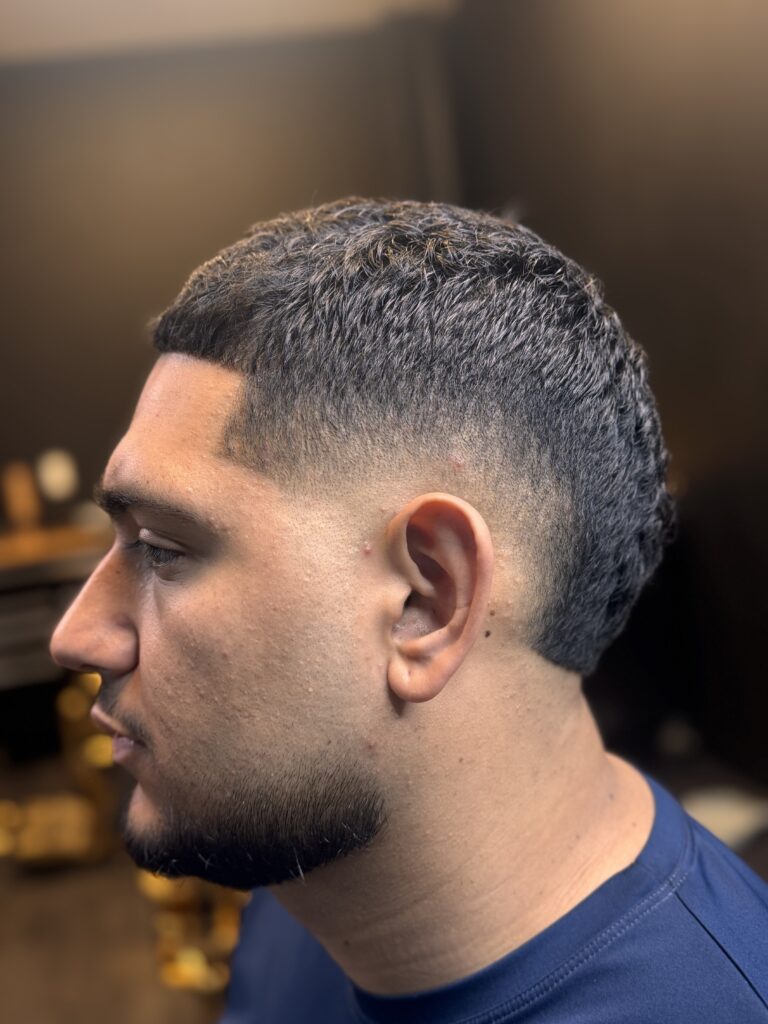 Close-up of a man's haircut.